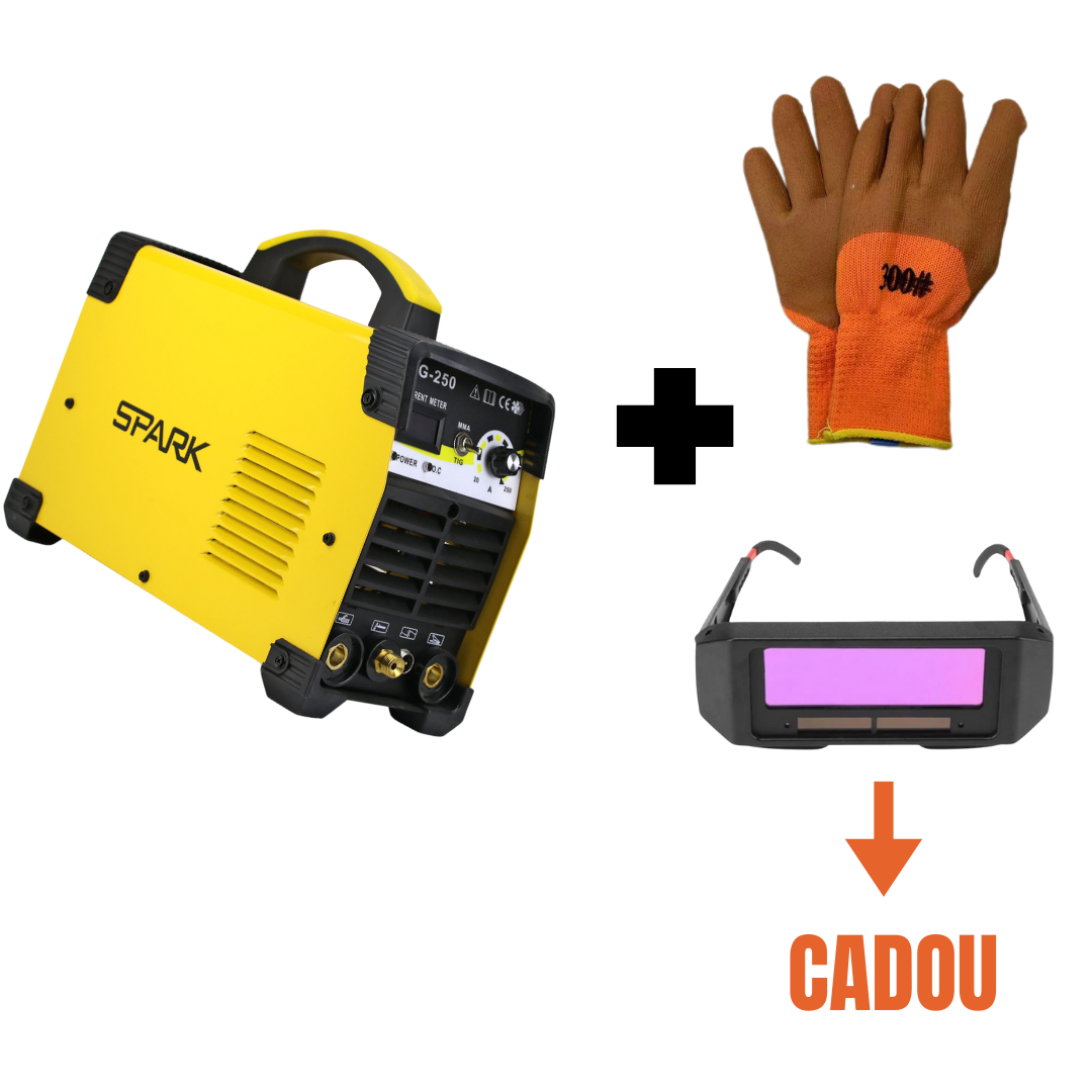 SPARK MMA-250, 110V/220V, tensiune duală, aparat de sudură ARC cu afișaj LED + OCHELARI DE PROTECTIE + MANUSI CADOU!!!