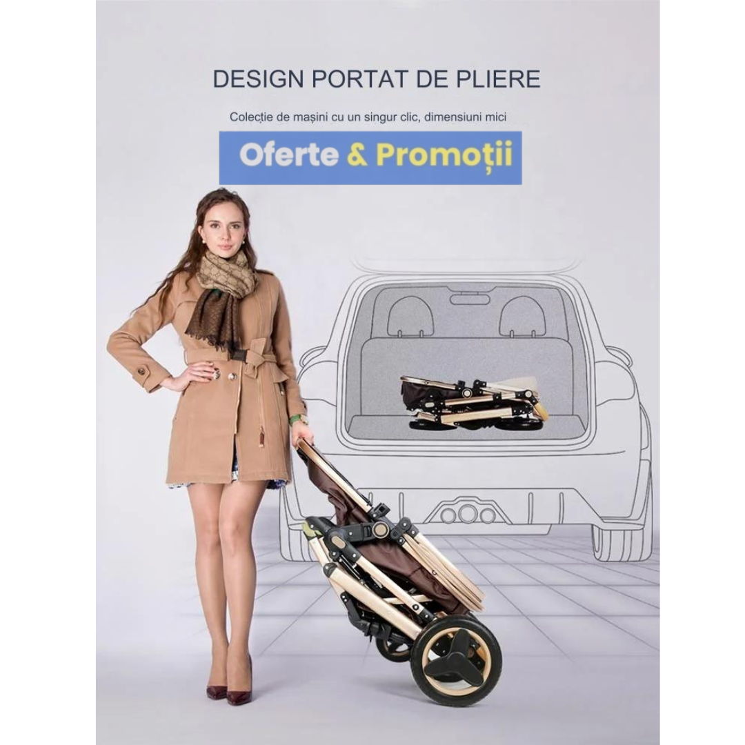 Cărucior Bebe 2 în 1 - Eleganță, Confort și Funcționalitate Premium