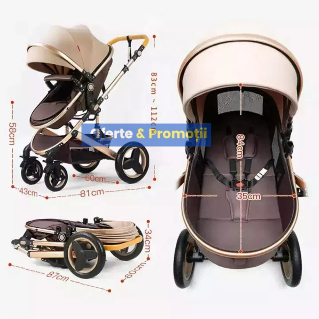 Cărucior Bebe 2 în 1 - Eleganță, Confort și Funcționalitate Premium