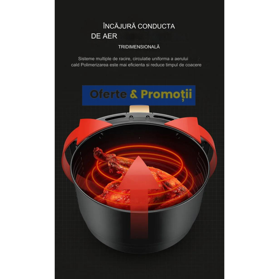 Friteuza fara Ulei cu aer cald, Functie de Coacere, 6l, 2400W, display LCD