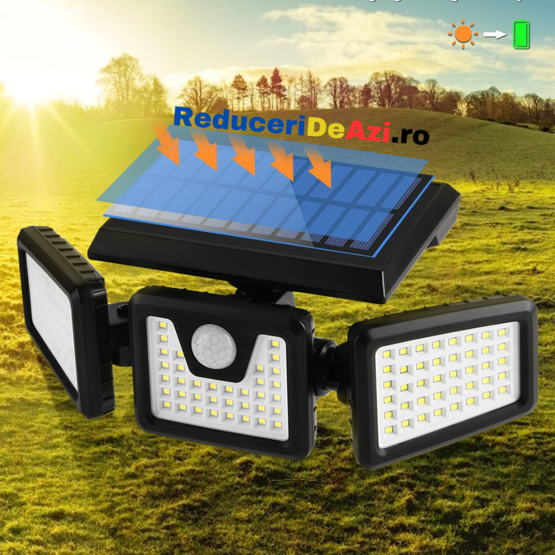 Lampa solara, de exterior cu 3 capete, LED, incarcare solara