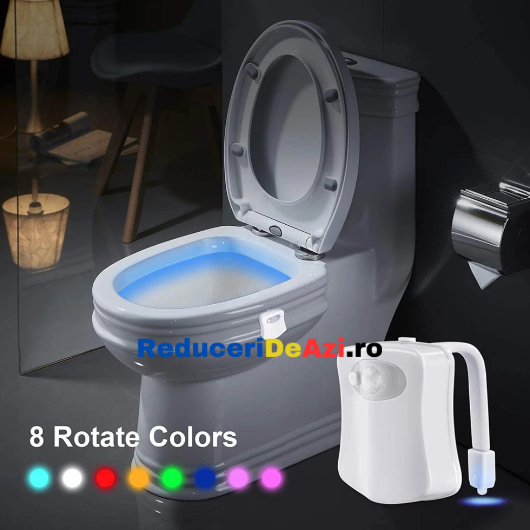 Lampa de veghe pentru toaleta cu LED, senzor de miscare si lumina, 8 culori diferite