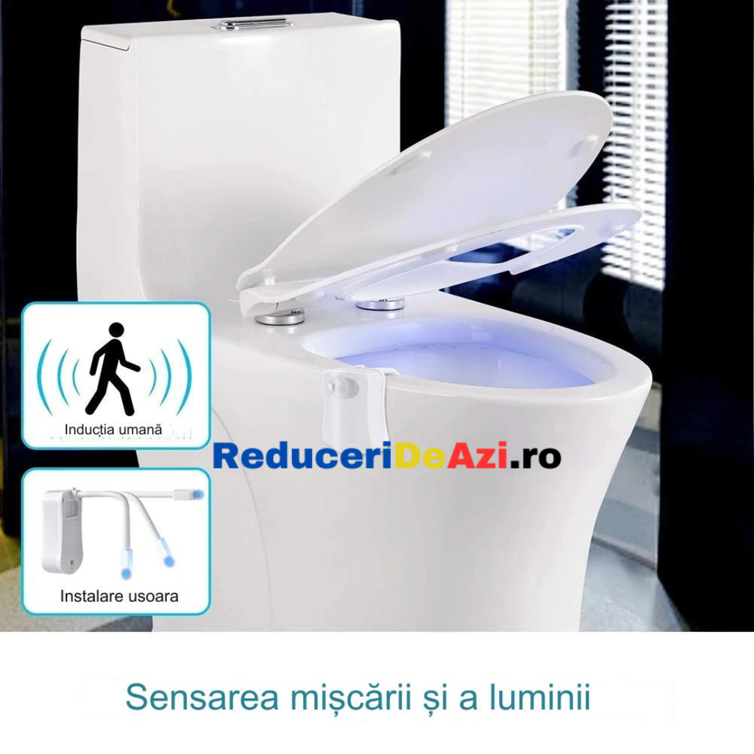 Lampa de veghe pentru toaleta cu LED, senzor de miscare si lumina, 8 culori diferite