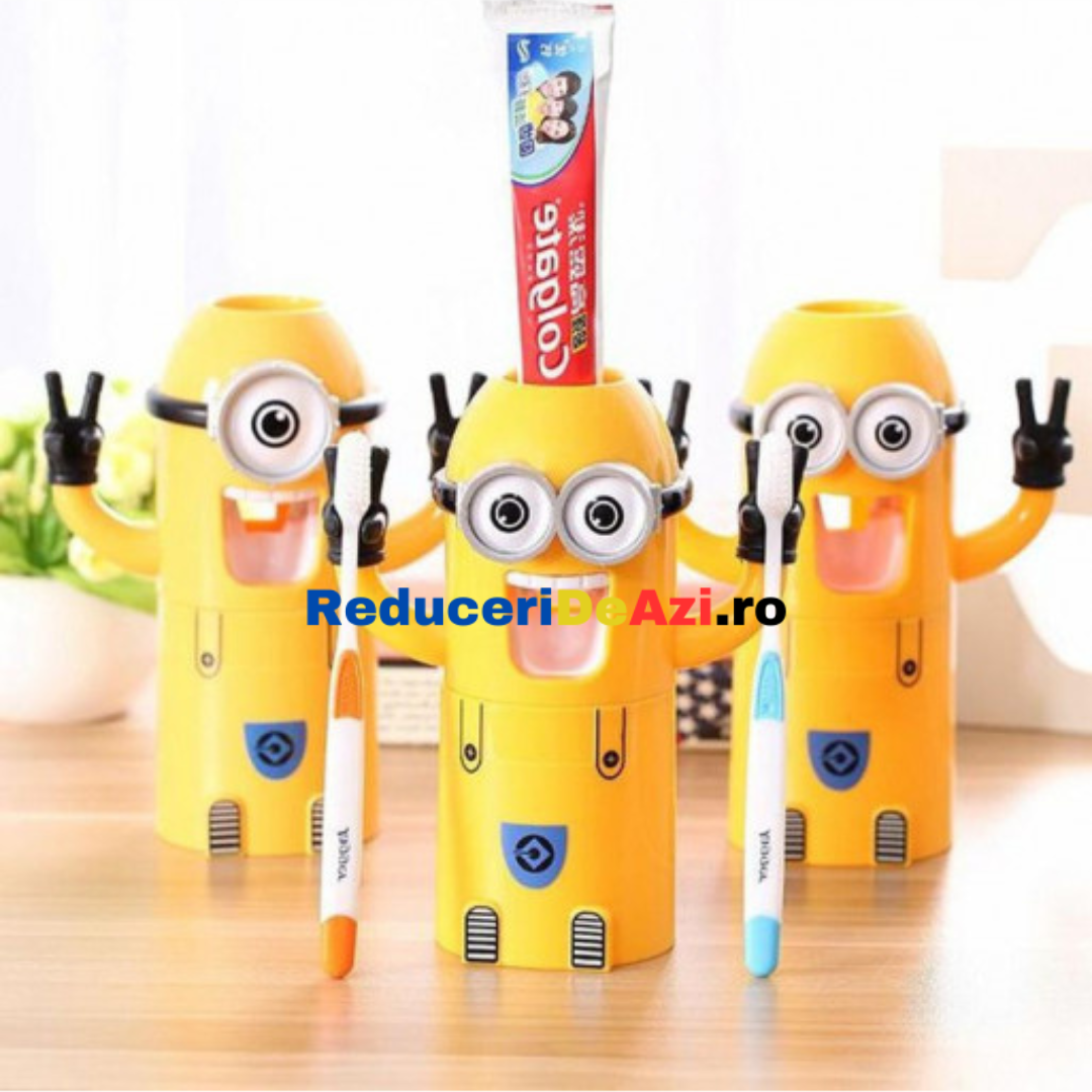 Dispenser de pasta de dinti Minion , Suport pentru 2 periute, galben