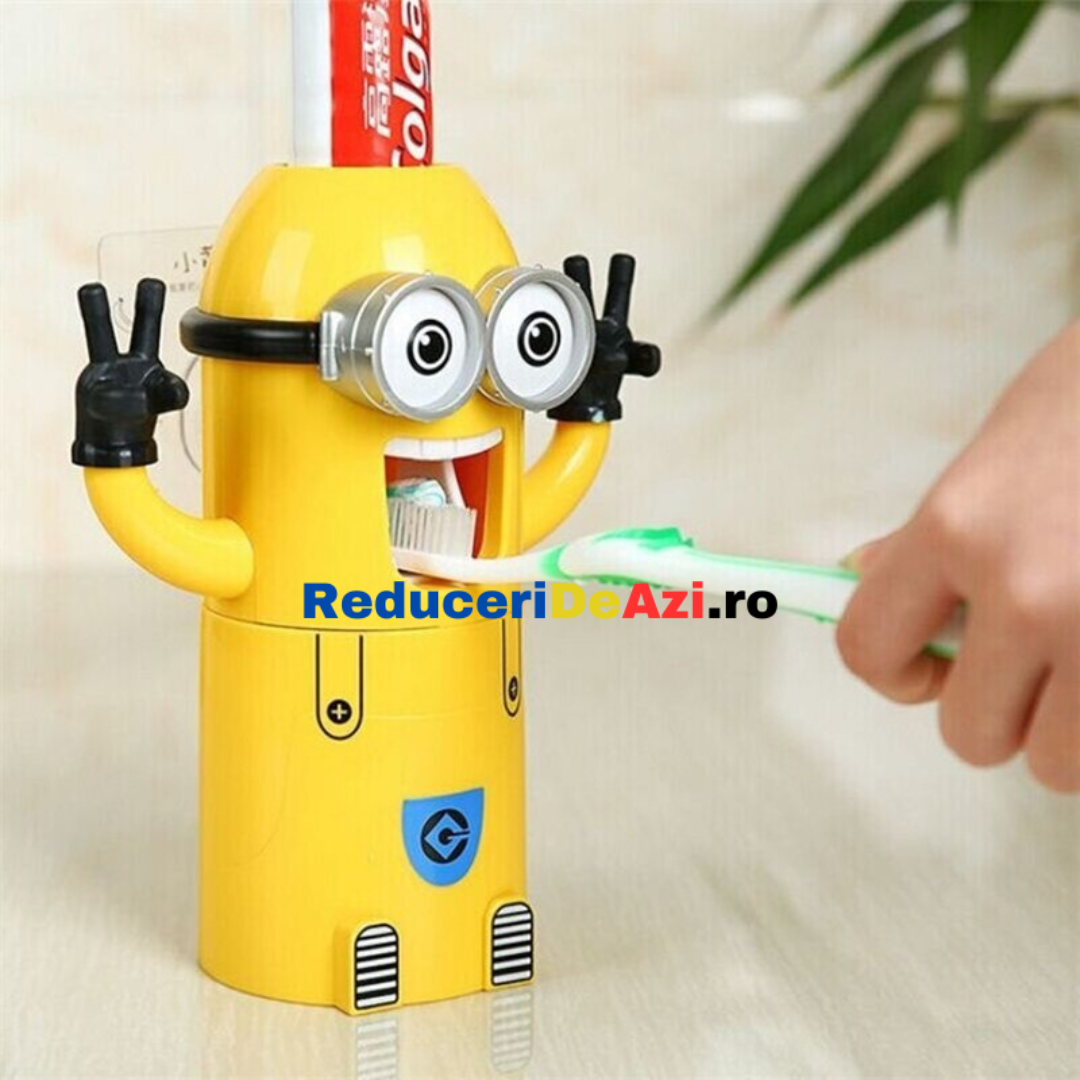 Dispenser de pasta de dinti Minion , Suport pentru 2 periute, galben