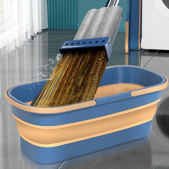 Mop plat cu stoarcere, galeata pliabila cadou + 3 rezerve CADOU!