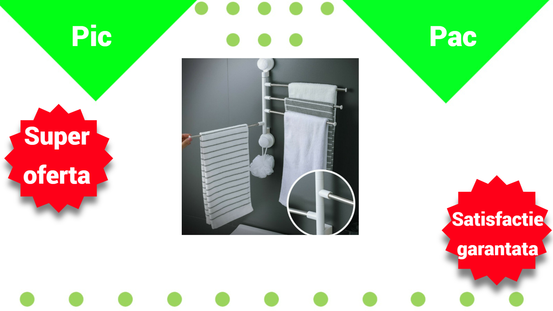 Suport cu ventuze de prindere pe perete, pentru 4 prosoape