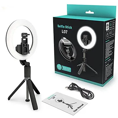 Selfie stick L07 tip trepied cu lampa circulara pliabil si bluetooth