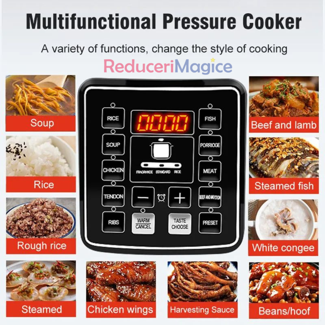 Oala sub presiune electrica multifunctionala LEIHMANN 1050W, 6L 10 in 1 Negru/Argintiu