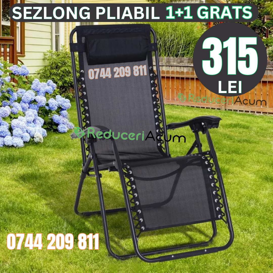 Set 2 Sezlong Scaun Pliabil din Textilen, Negru, 90x65x110cm