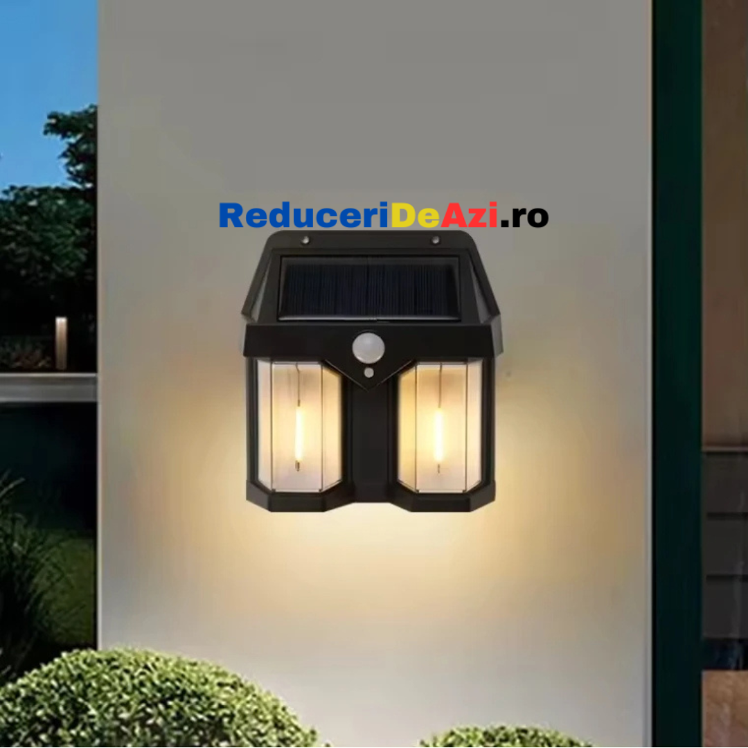 Lampa solara de perete dubla CB 228 tip felinar, decorativ, de perete