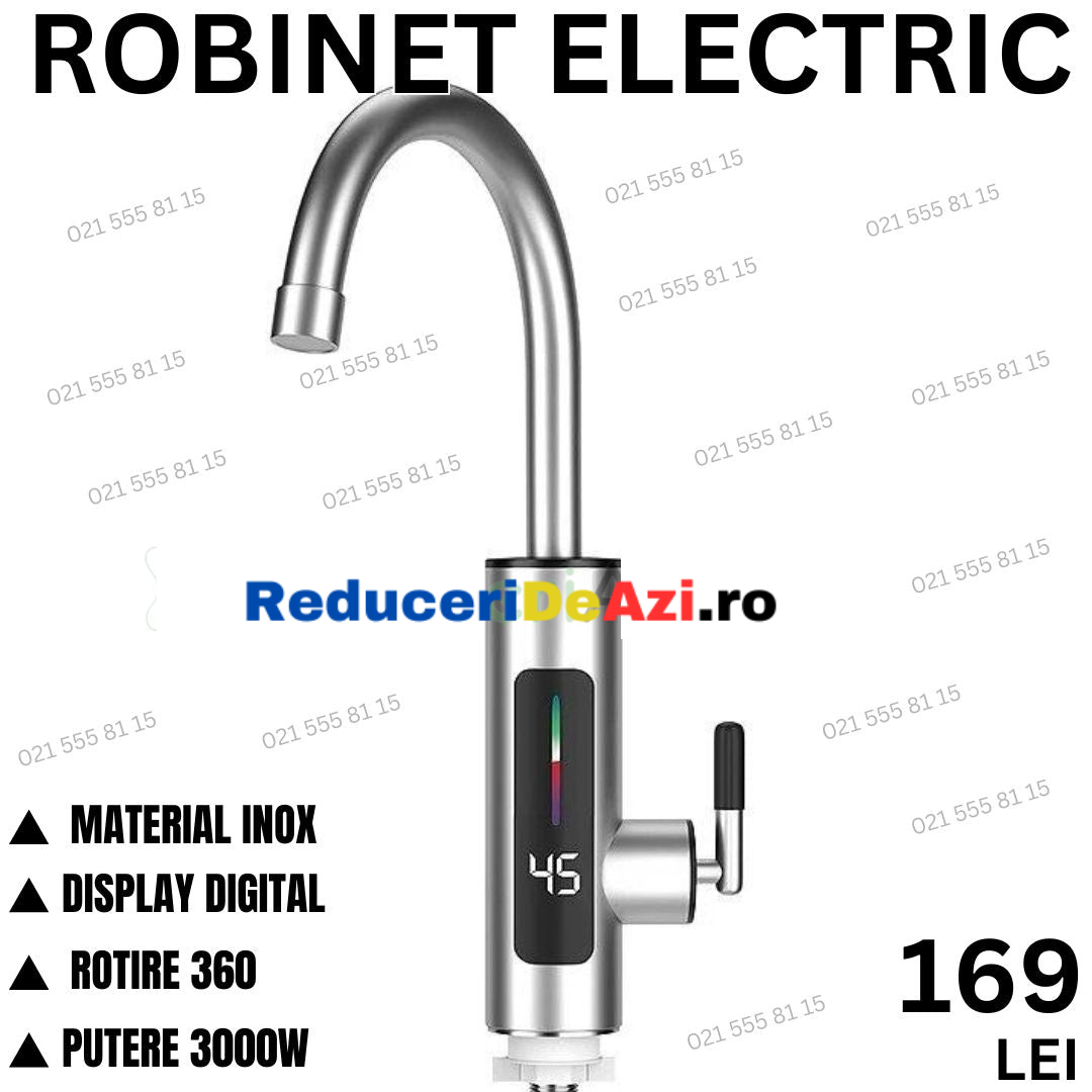 Robinet Electric Instant din Inox cu Display și Rotire 360 Grade, 3000W