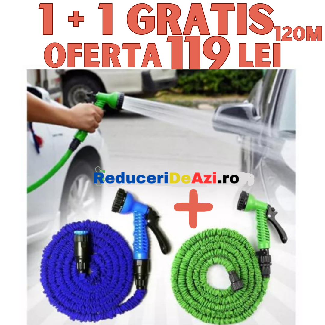 1+1 GRATUIT Furtune De Gradina 60m x 2 Extensibile 60m Cu Aparat Pentru Stropit