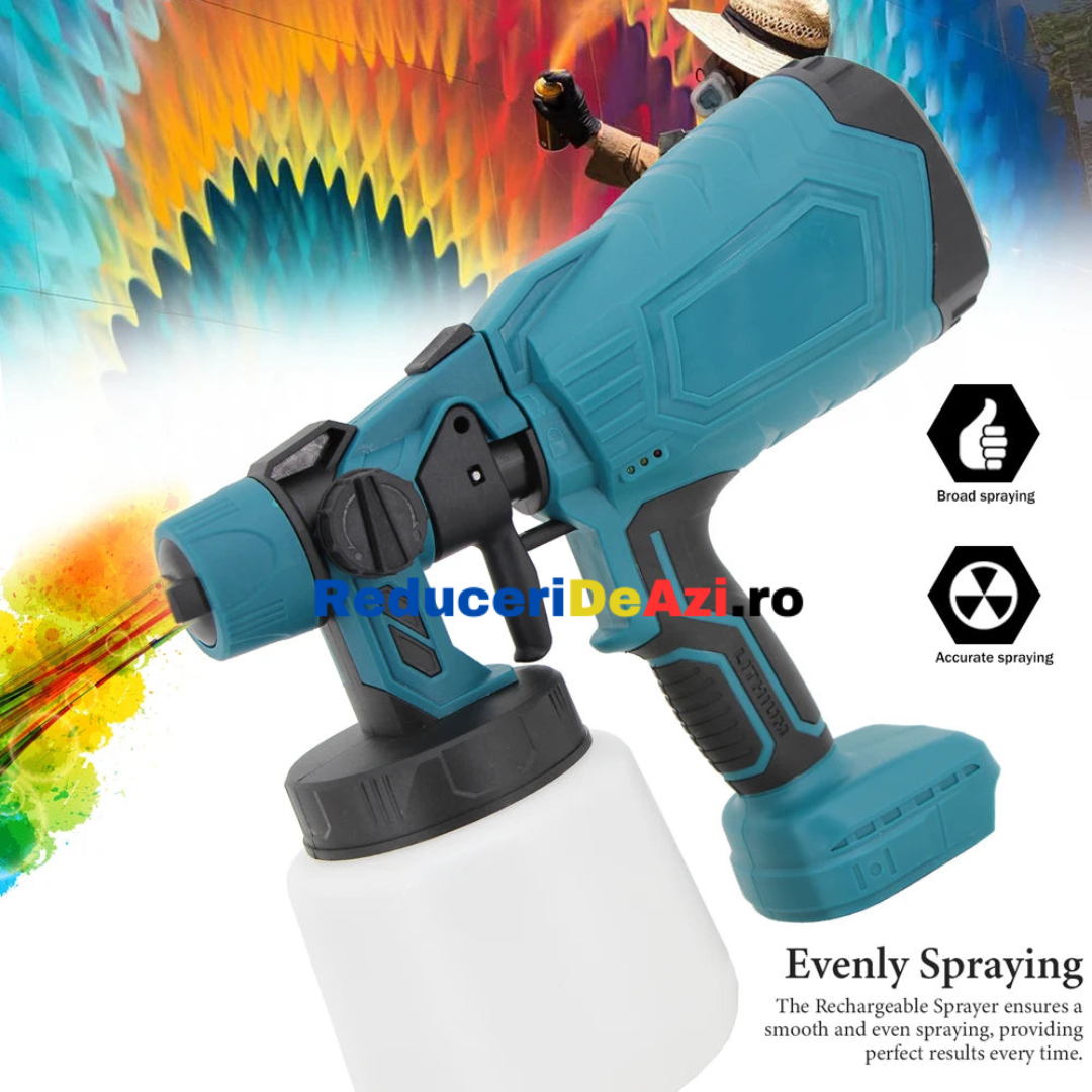 Aparat Profesional De Vopsit Și Zugrăvit LEIHMANN, Electric, Cu Rezervor De Vopsea, 800 ml si 2 Acumulatori, 36V, Portabil