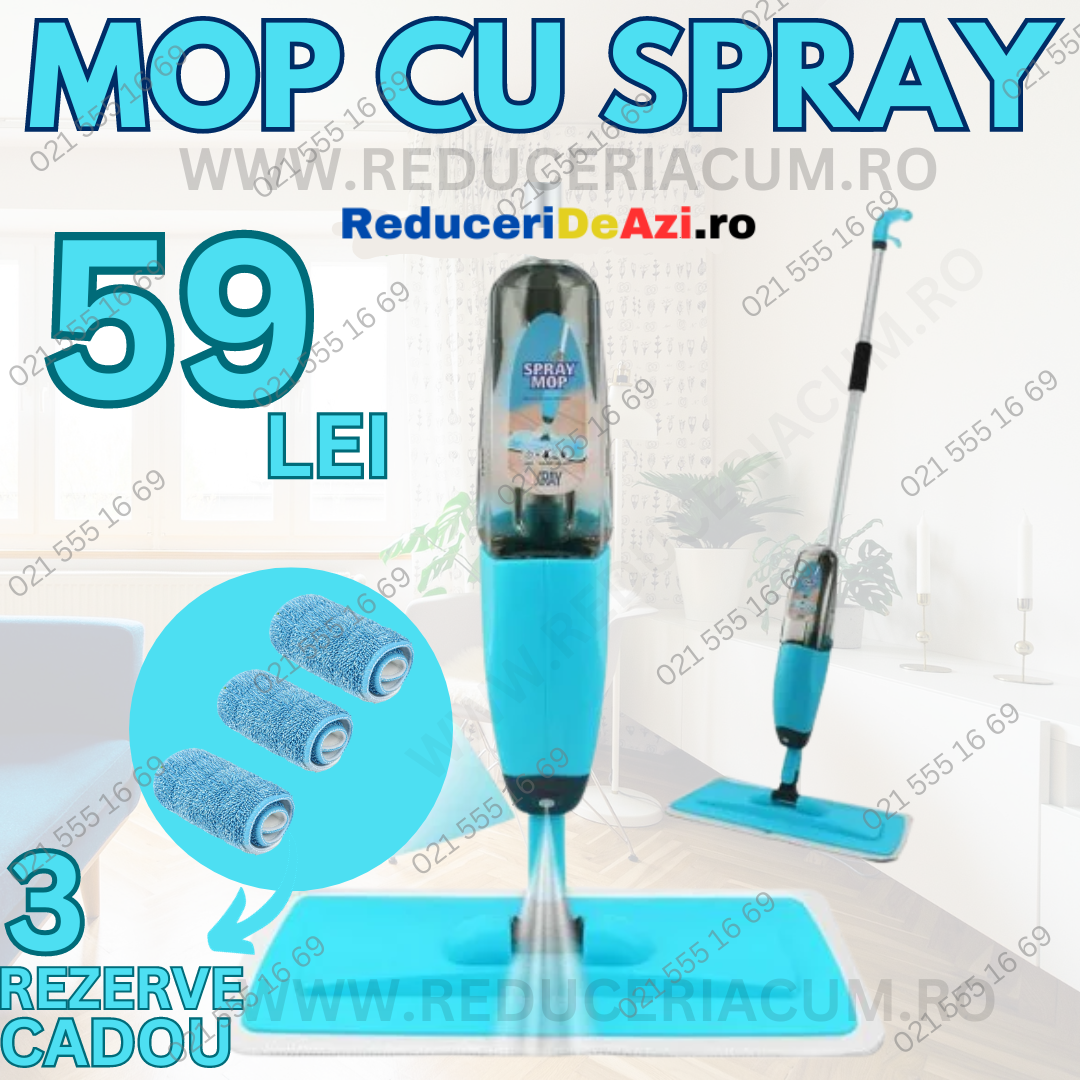 Mop microfibra cu pulverizare apa, rezervor 600 ml + 3 REZERVE INCLUSE CADOU