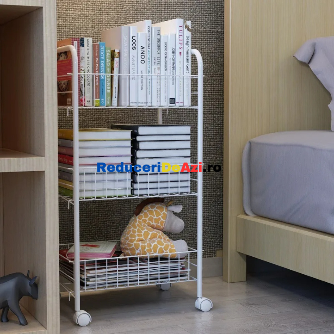Etajera din metal cu roti si 3 rafturi, 34x26x70 cm
