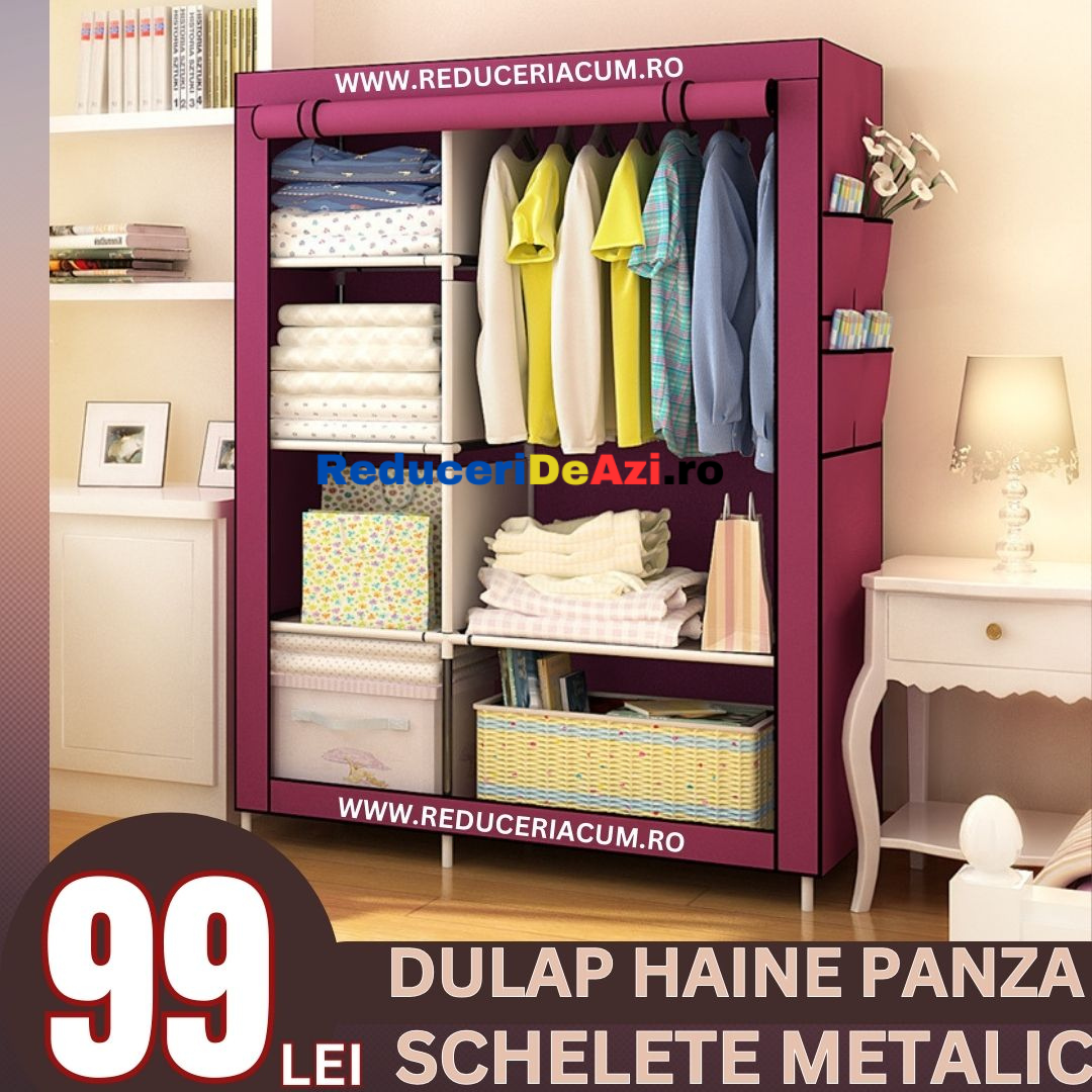 Dulap textil pentru haine, inchidere prin fermoar 105 x 45 x 175 cm