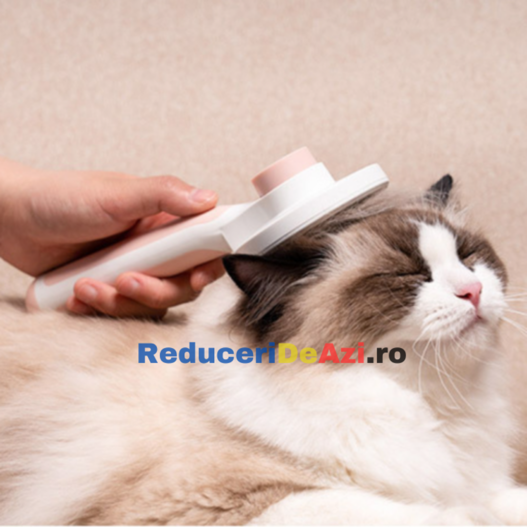 Perie cu buton de autocuratare pentru blana animale