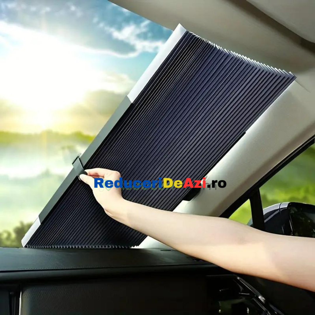 Parasolar Retractabil Parbriz Auto, cu Ventuze, Pliabil 150 x 65 cm Impotriva Razelor UV