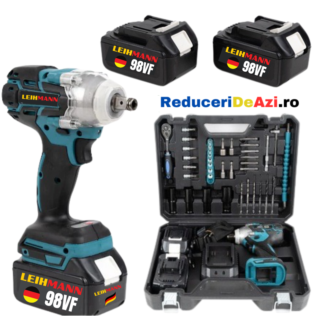 Bormasina / pistol cu impact 98VF cu 2 acumulatori si 40 accesorii LEIH MANN
