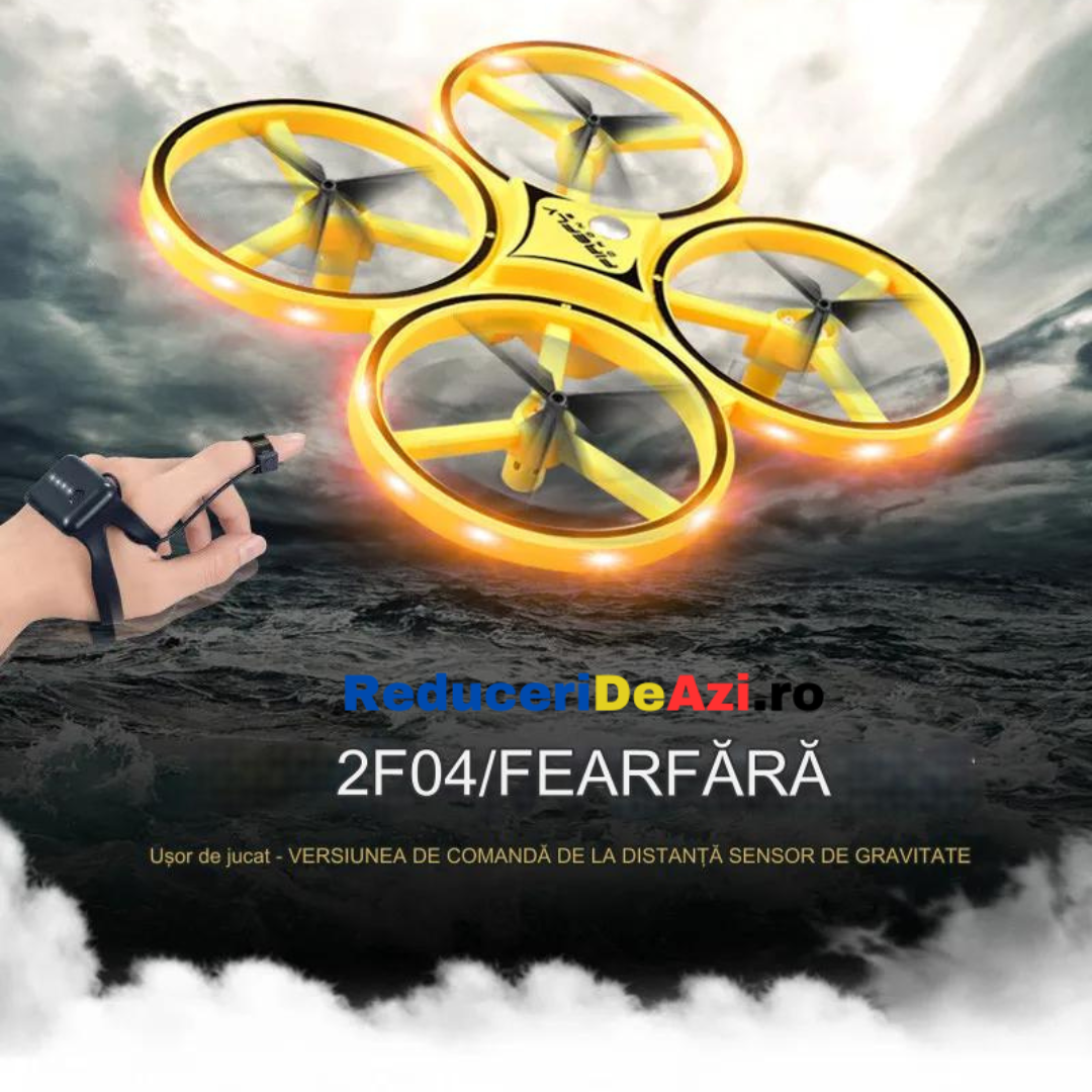 Drona cu senzor de gravitatie, control prin gesturi, rotire 360 grade, leduri, galbena