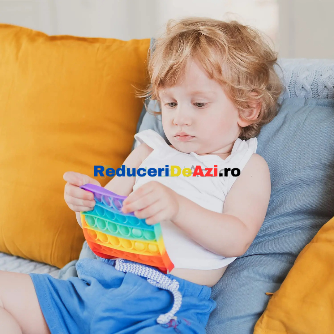 Jucarie antistres Push Pop Bubble, Pop It, Patrat, Multicolor, 12.5x12.5cm