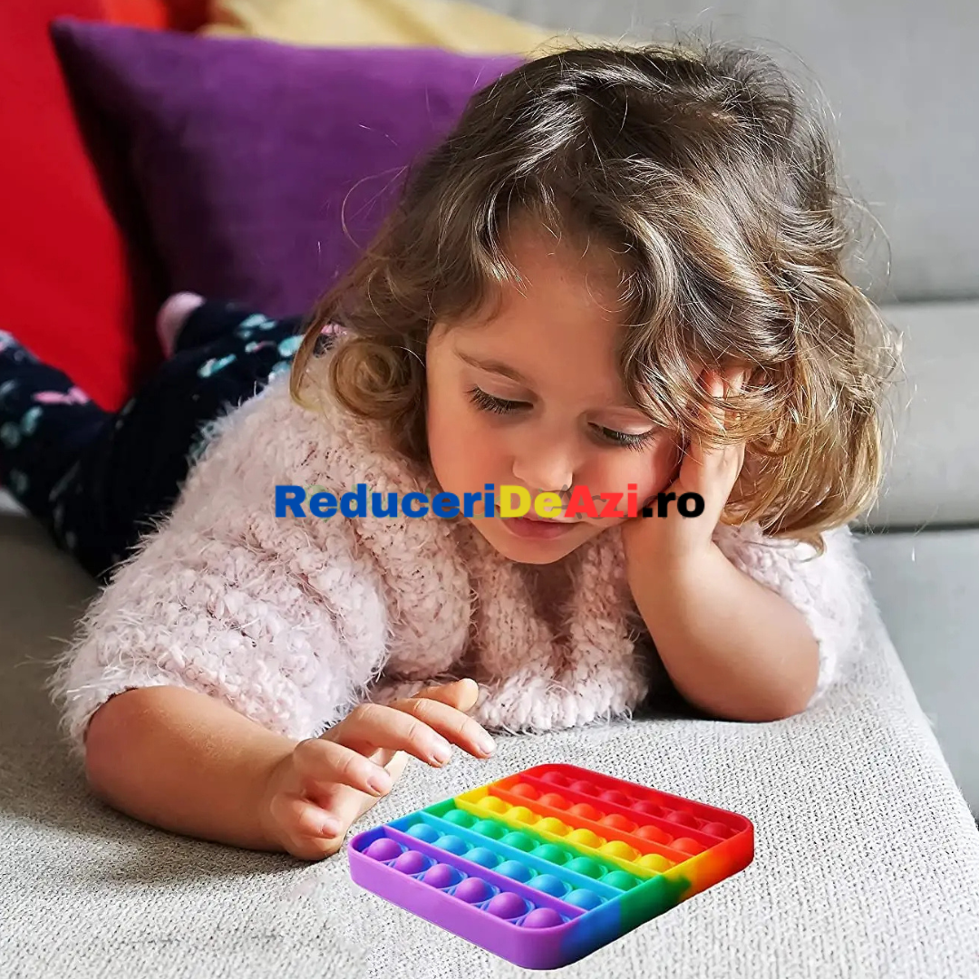 Jucarie antistres Push Pop Bubble, Pop It, Patrat, Multicolor, 12.5x12.5cm