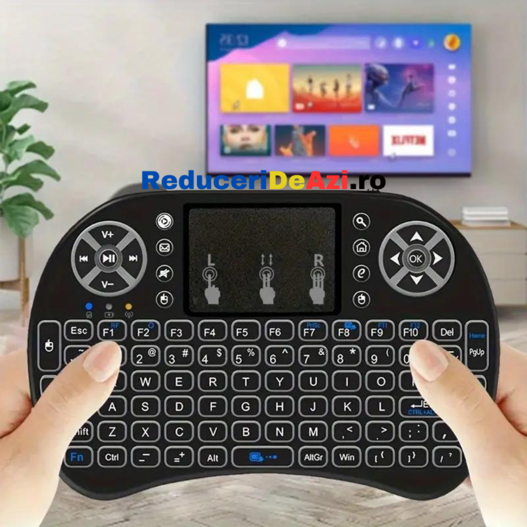 Mini Tastatura Wireless cu Touchpad, Iluminata 3 culori, cu acumulator Reincarcabila, pentru Smart TV Android box PC Laptop