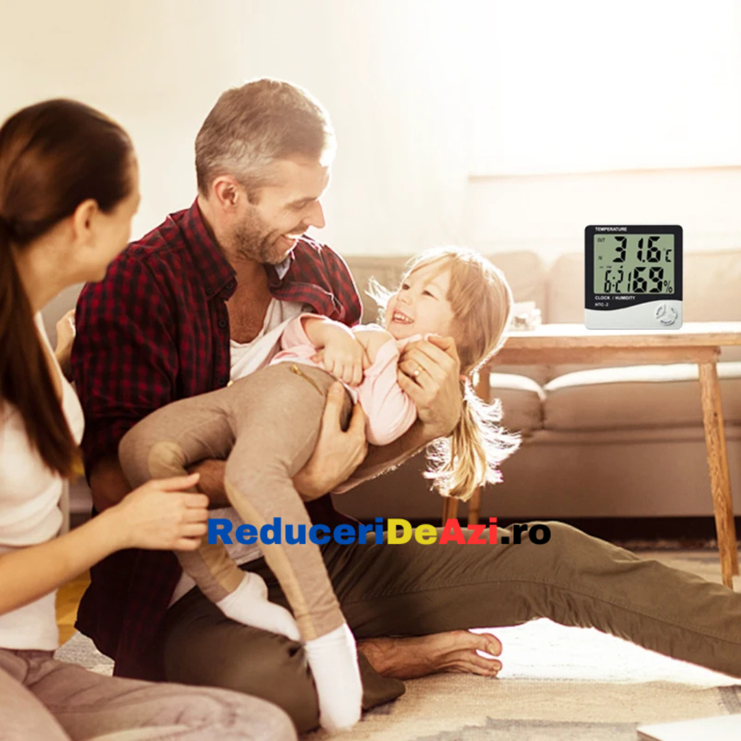 Ceas electronic de birou, cu ecran LCD ce indica temperatura