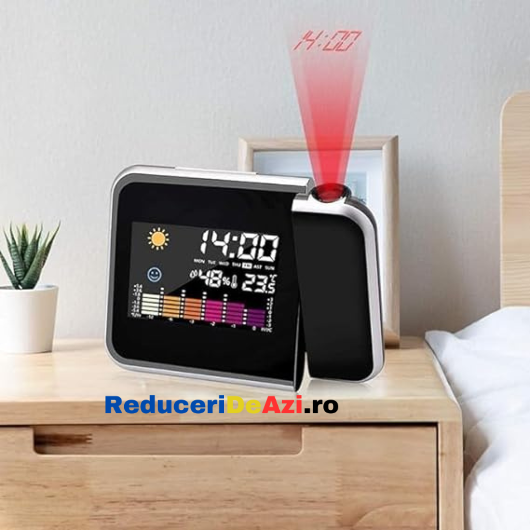 Ceas digital cu termometru, indicator umiditate si proiectie ora