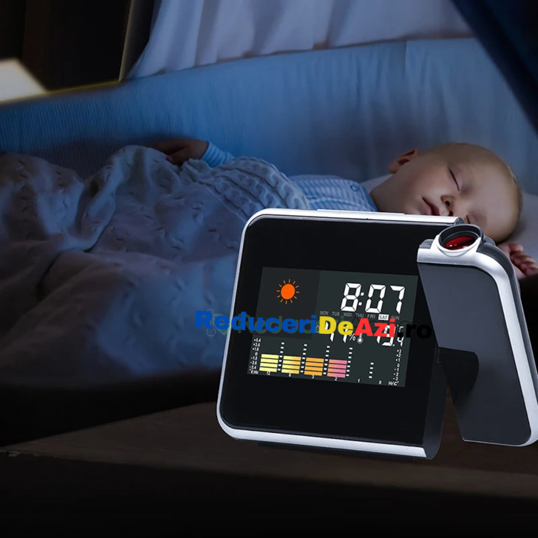 Ceas digital cu termometru, indicator umiditate si proiectie ora