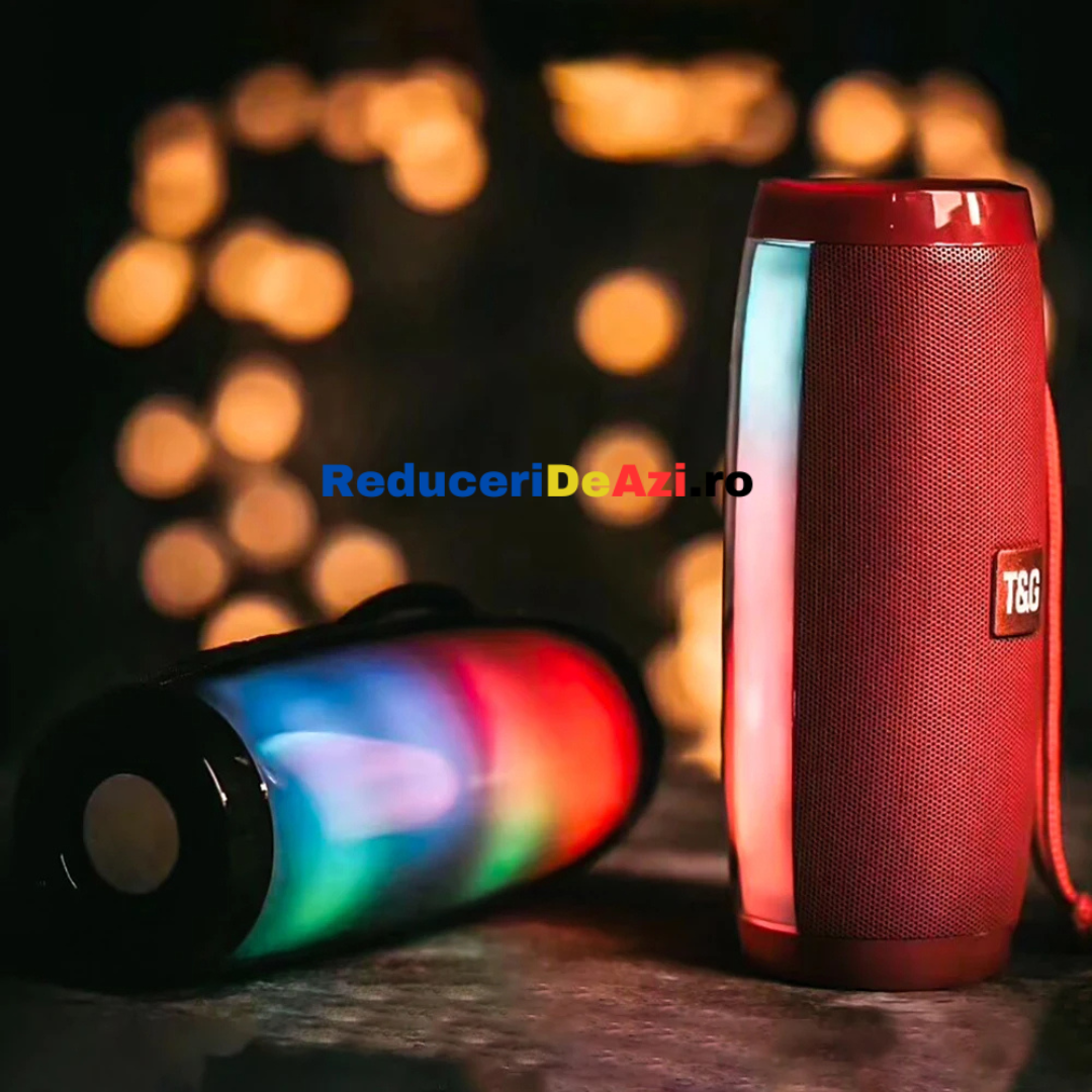 Boxa stereo Bluetooth cu lumina ambientala multicolora