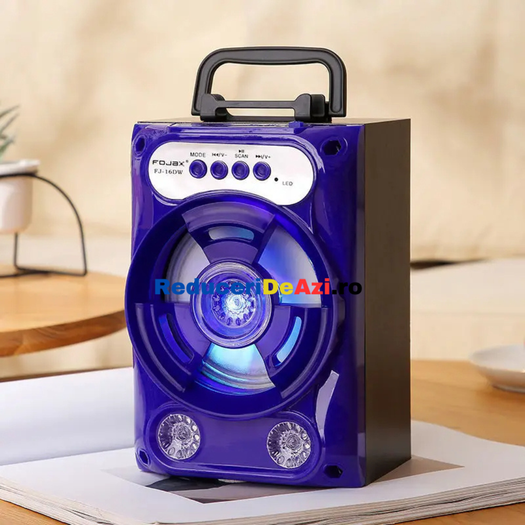 Boxa portabila bluetooth, disco, cu lumini, USB, card si radio