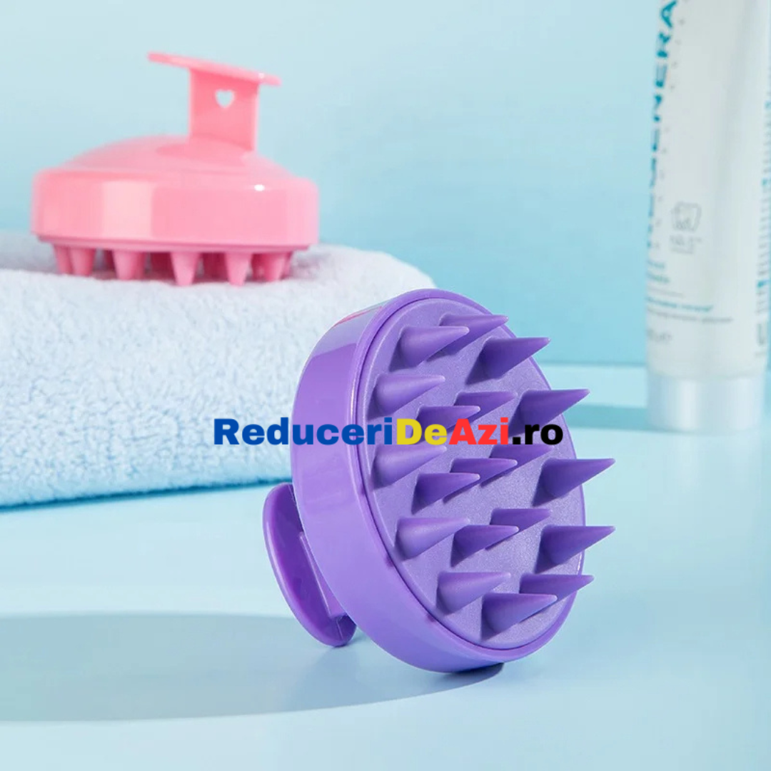 Perie pentru Masaj Capilar, Samponare si Curatare Scalp, Stimulare Crestere Par, Silicon, Mov