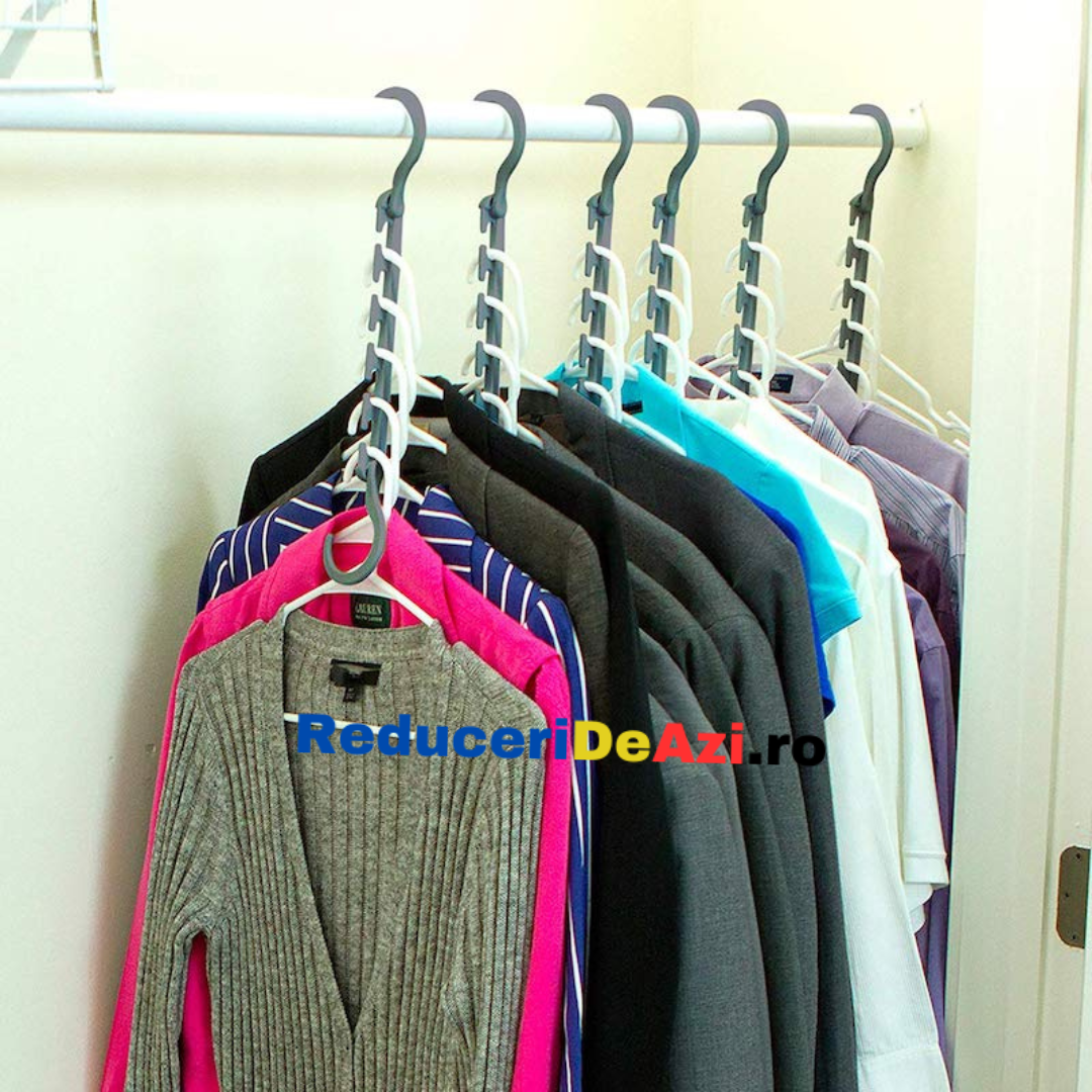 Pachet! Suport umerase si haine + Set 10 organizatoare umerase