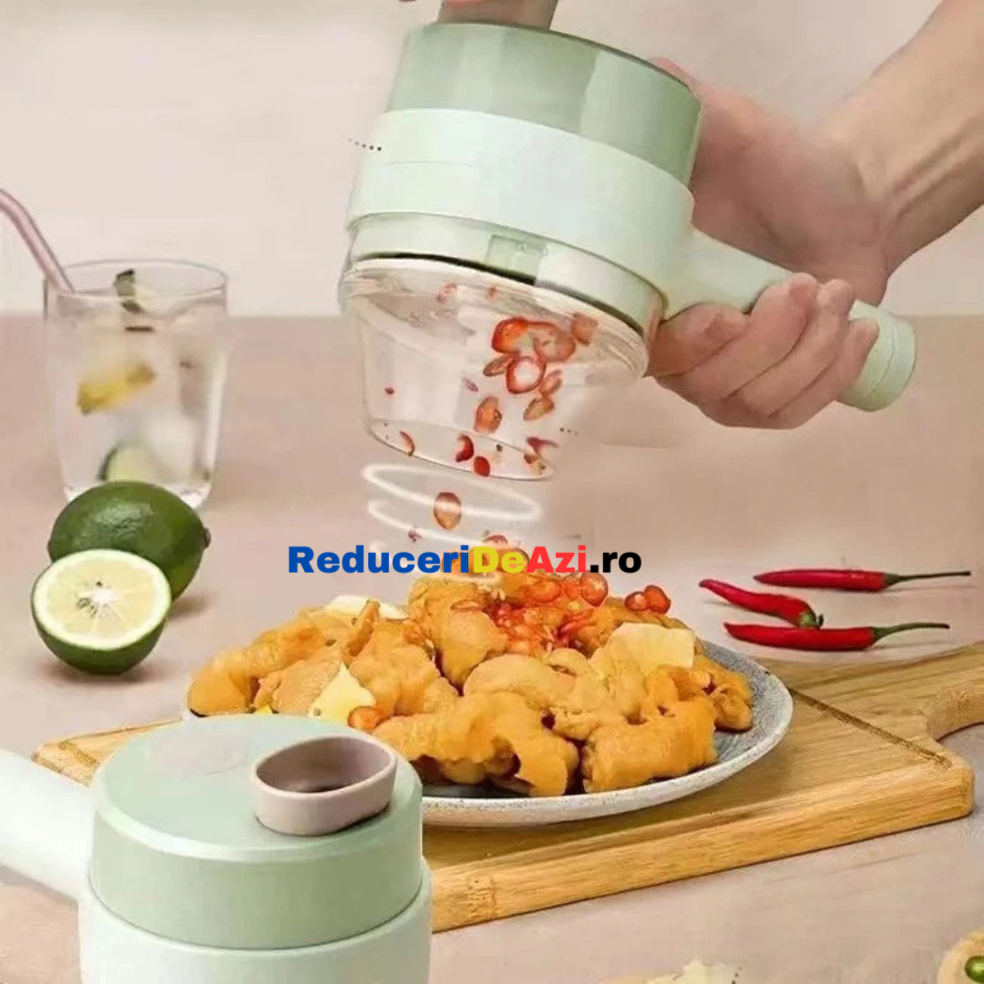 Tocator si maruntitor electric pentru diverse tipuri de alimente si legume 4 in 1, cu functii multiple, portabil, reincarcabil cu cablu usb