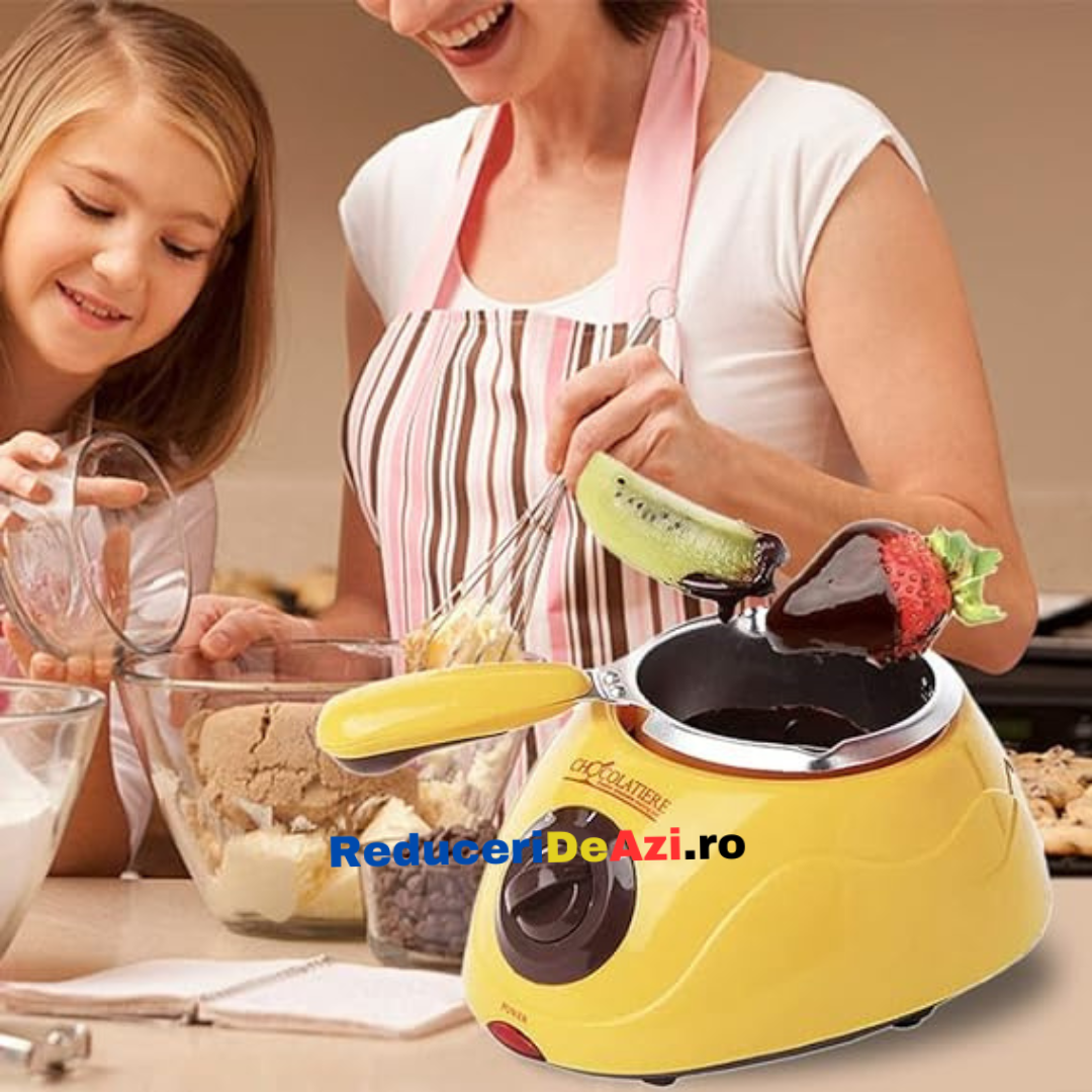 Aparat electric pentru topit ciocolata + Set Fondue – Chocolatiere
