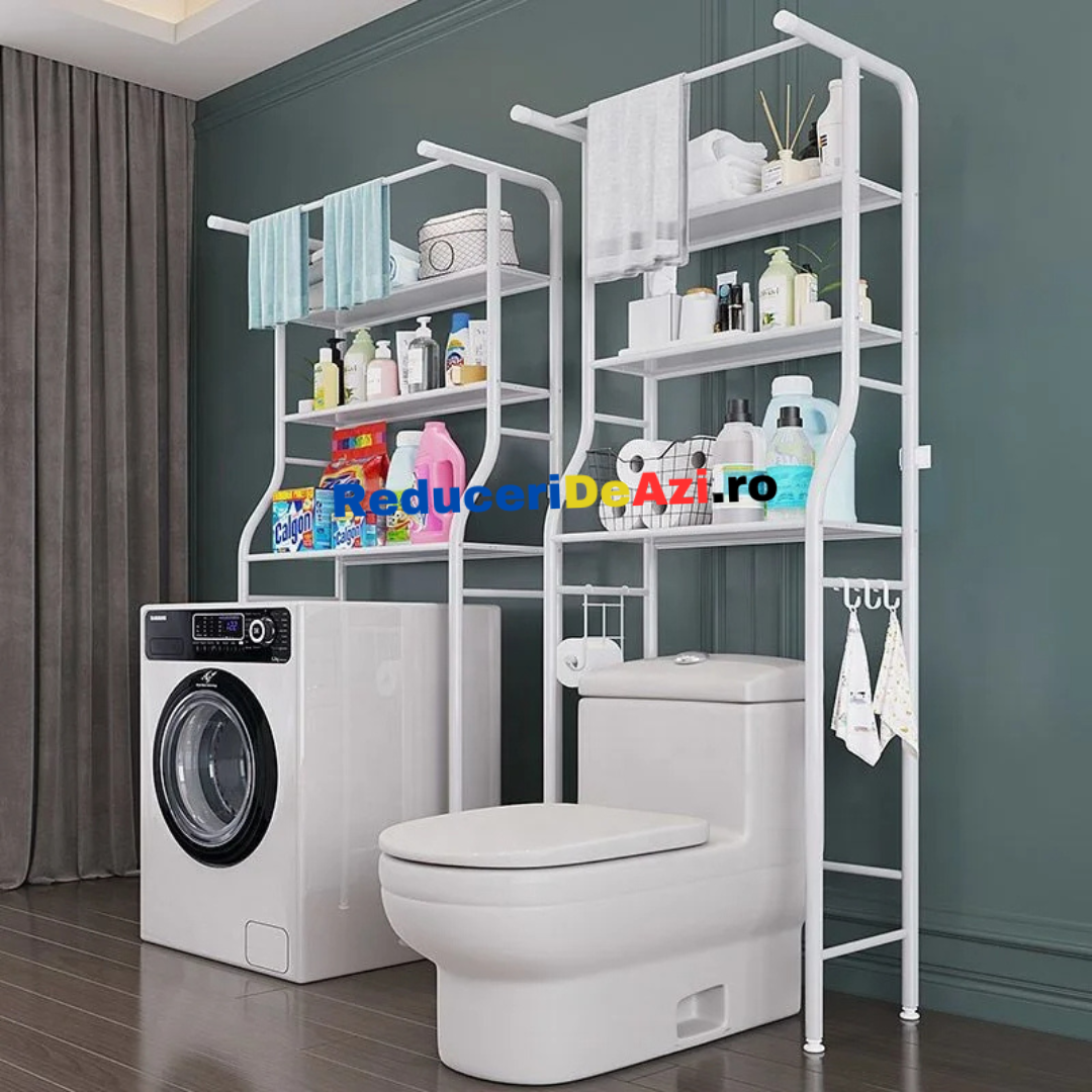 Raft depozitare peste masina de spalat, 3 polite, etajera baie