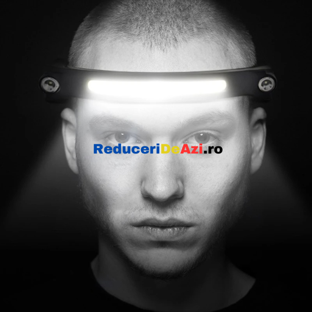 Lanterna de cap LED, profesionala, acumulator, senzor miscare si lumina laterala