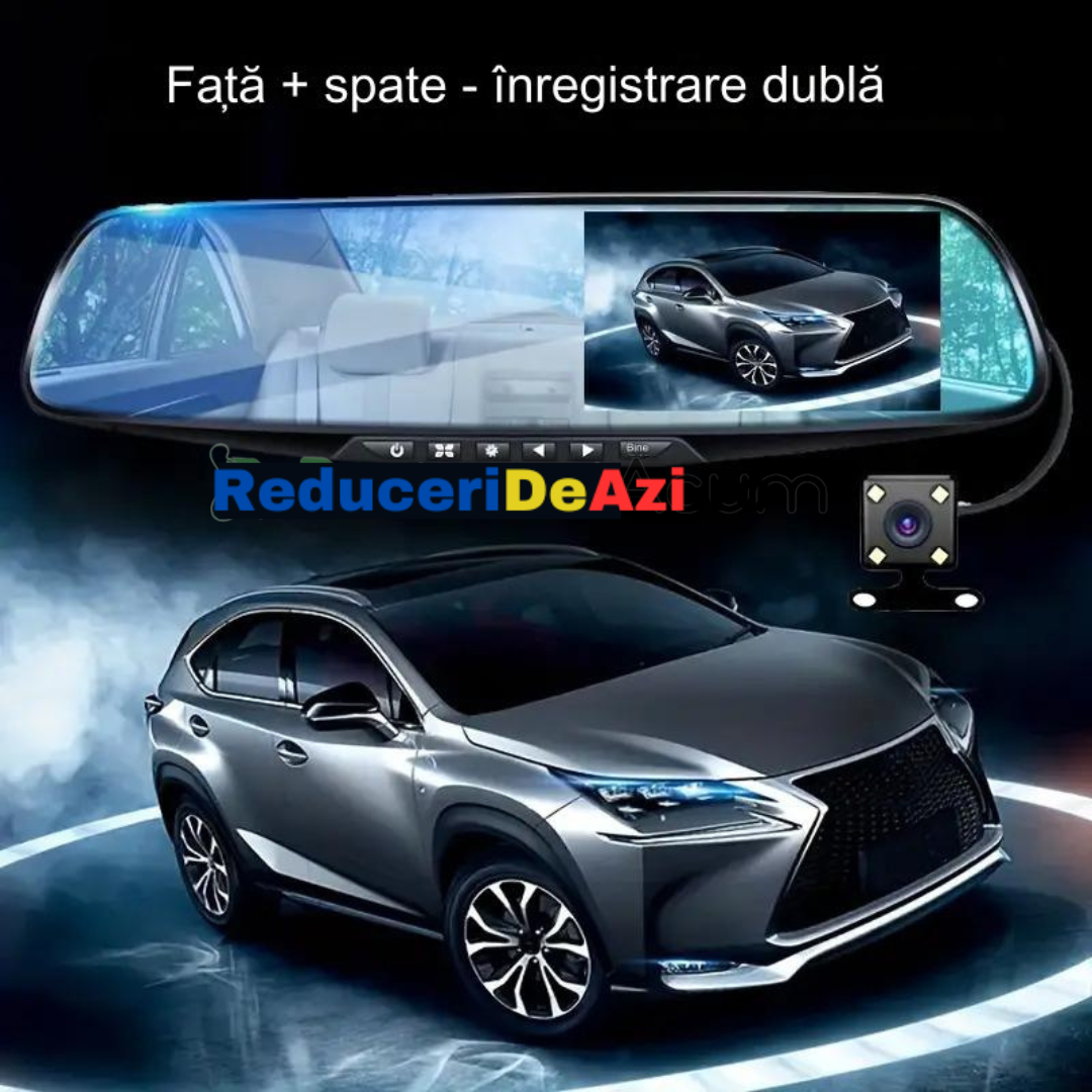 Oglinda monitor dual camera 4.3 inch pentru parcare