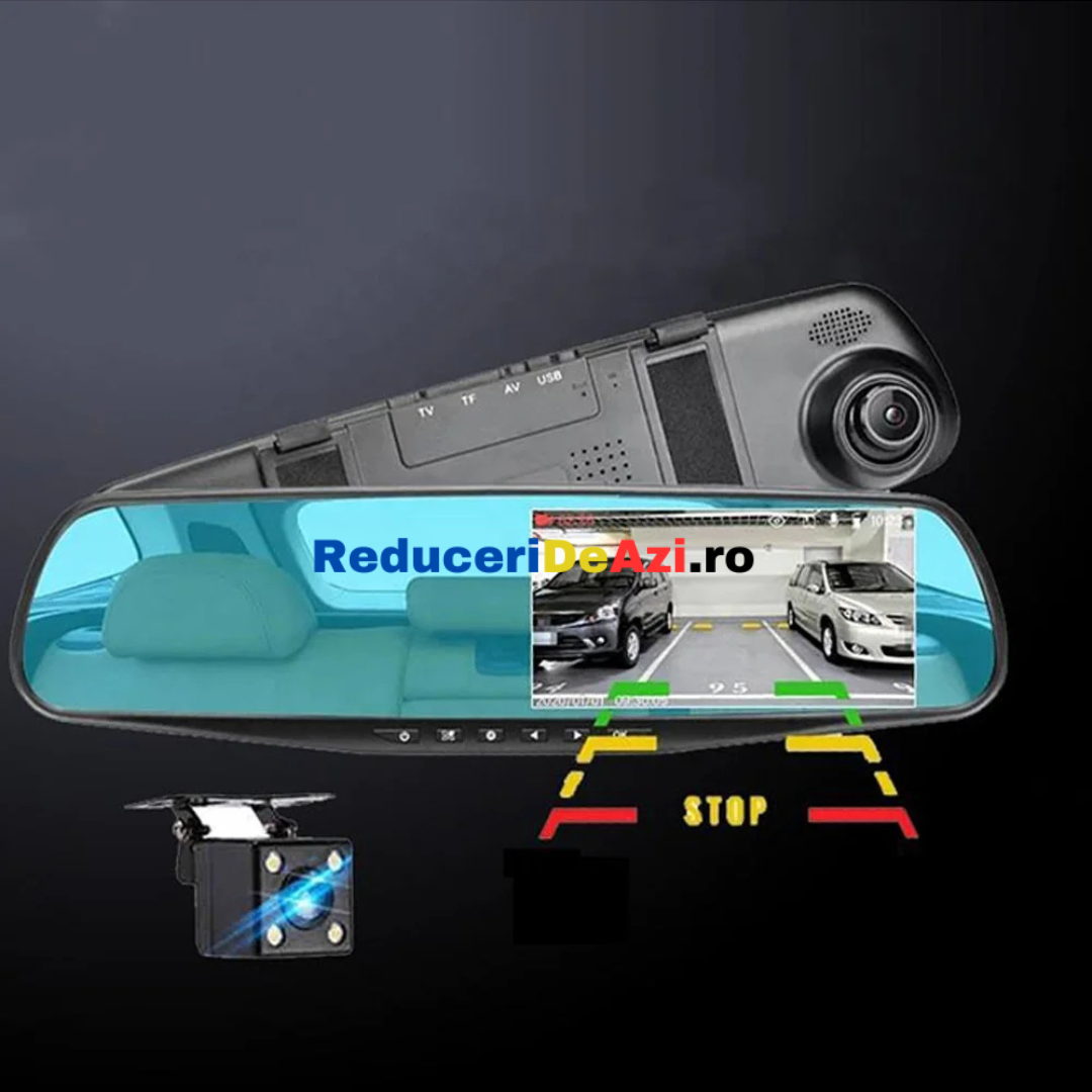 Oglinda monitor dual camera 4.3 inch pentru parcare