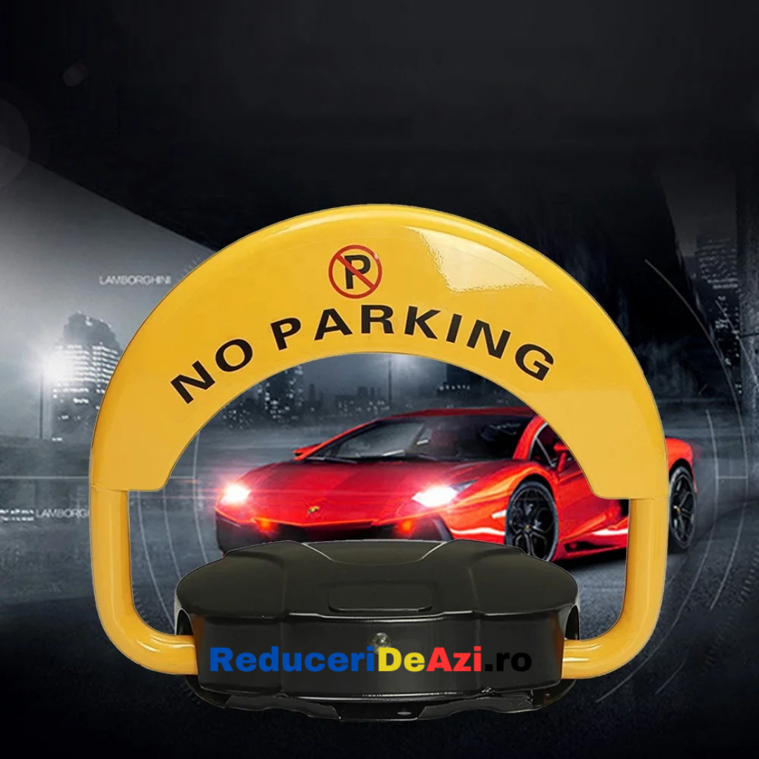 Blocator loc parcare automat, cu telecomanda si alarma, suporta 2 tone, Galben/Negru, rezistent intemperii