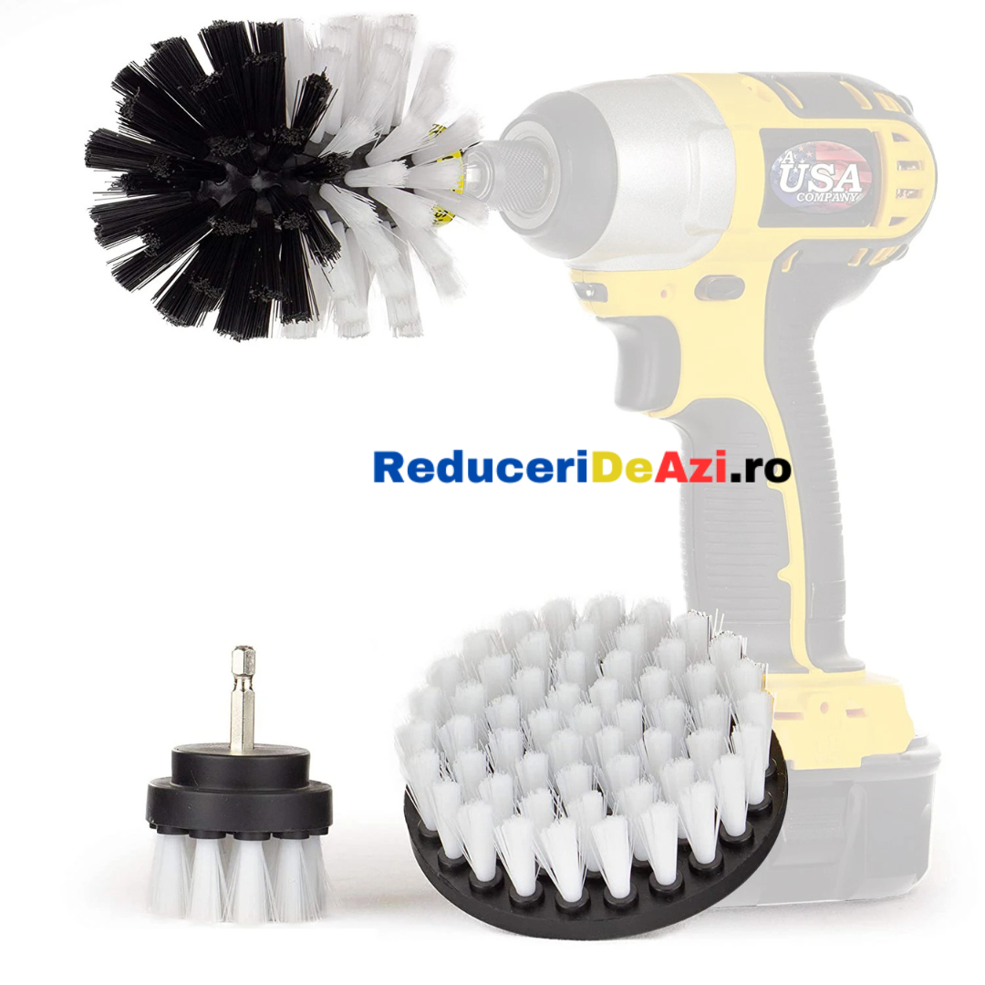 Set 3 perii de curatare cu adaptor pentru bormasina sau autofiletanta