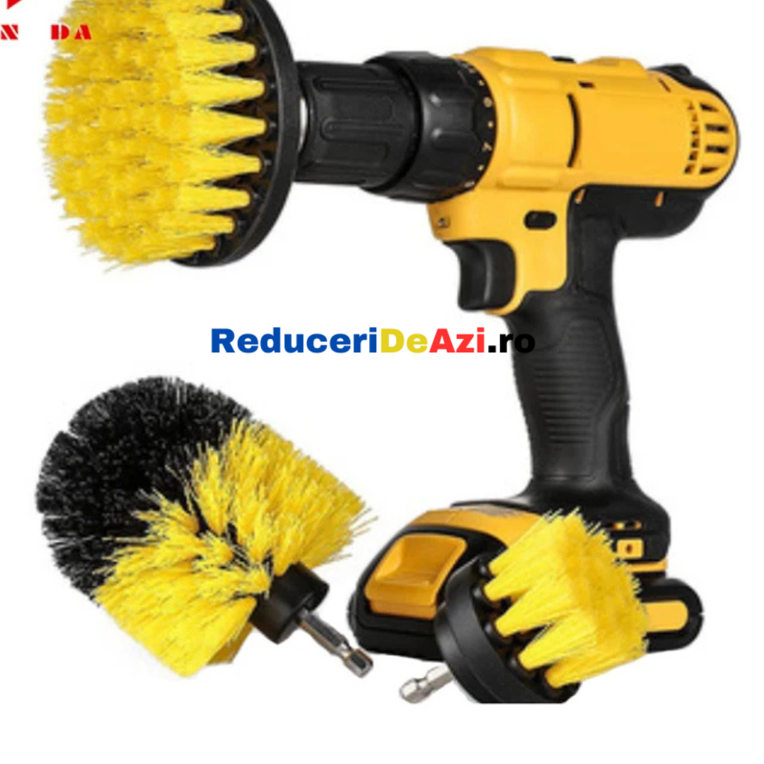 Set 3 perii de curatare cu adaptor pentru bormasina sau autofiletanta