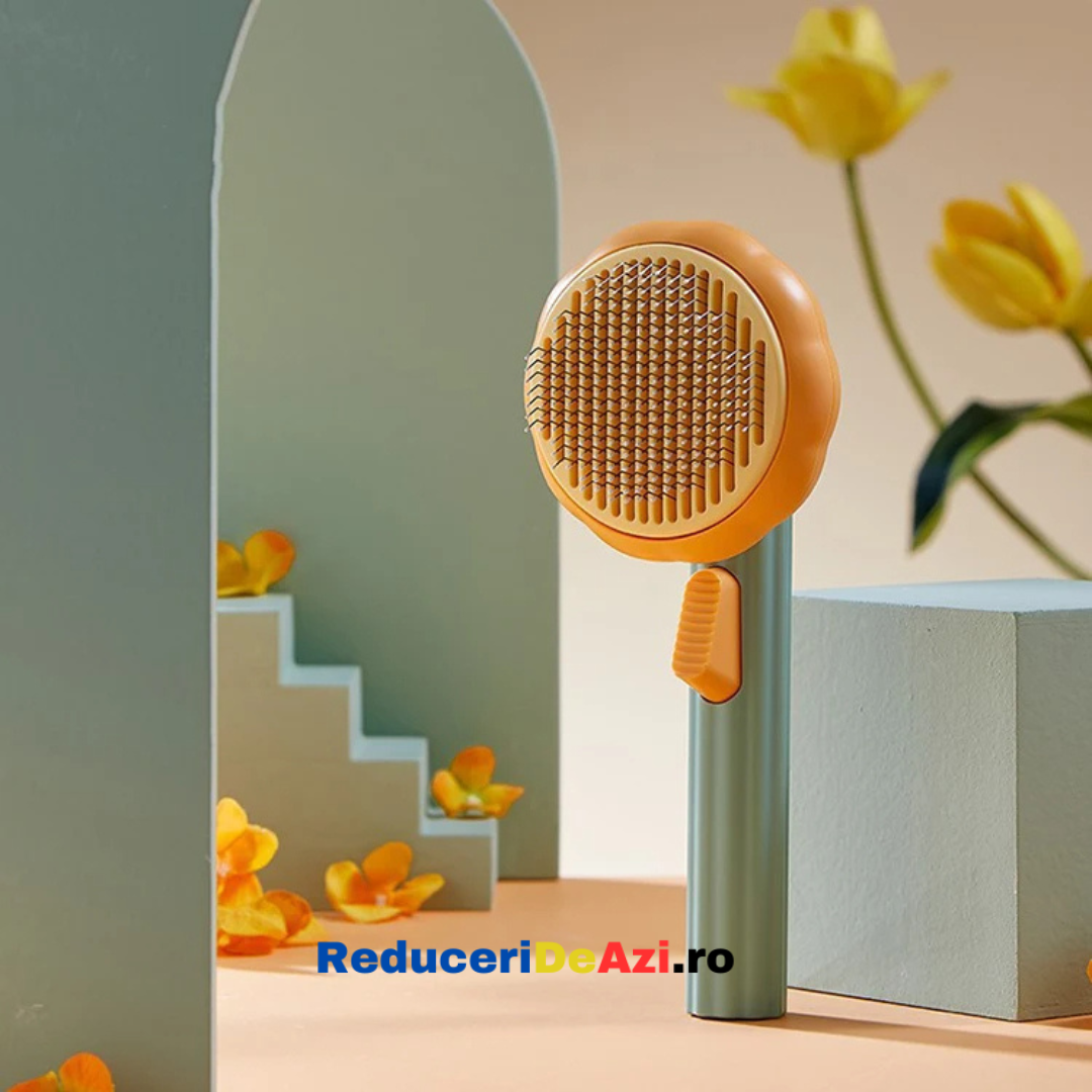 Perie pentru parul animalelor de companie, cu buton, pentru o curatare usoara