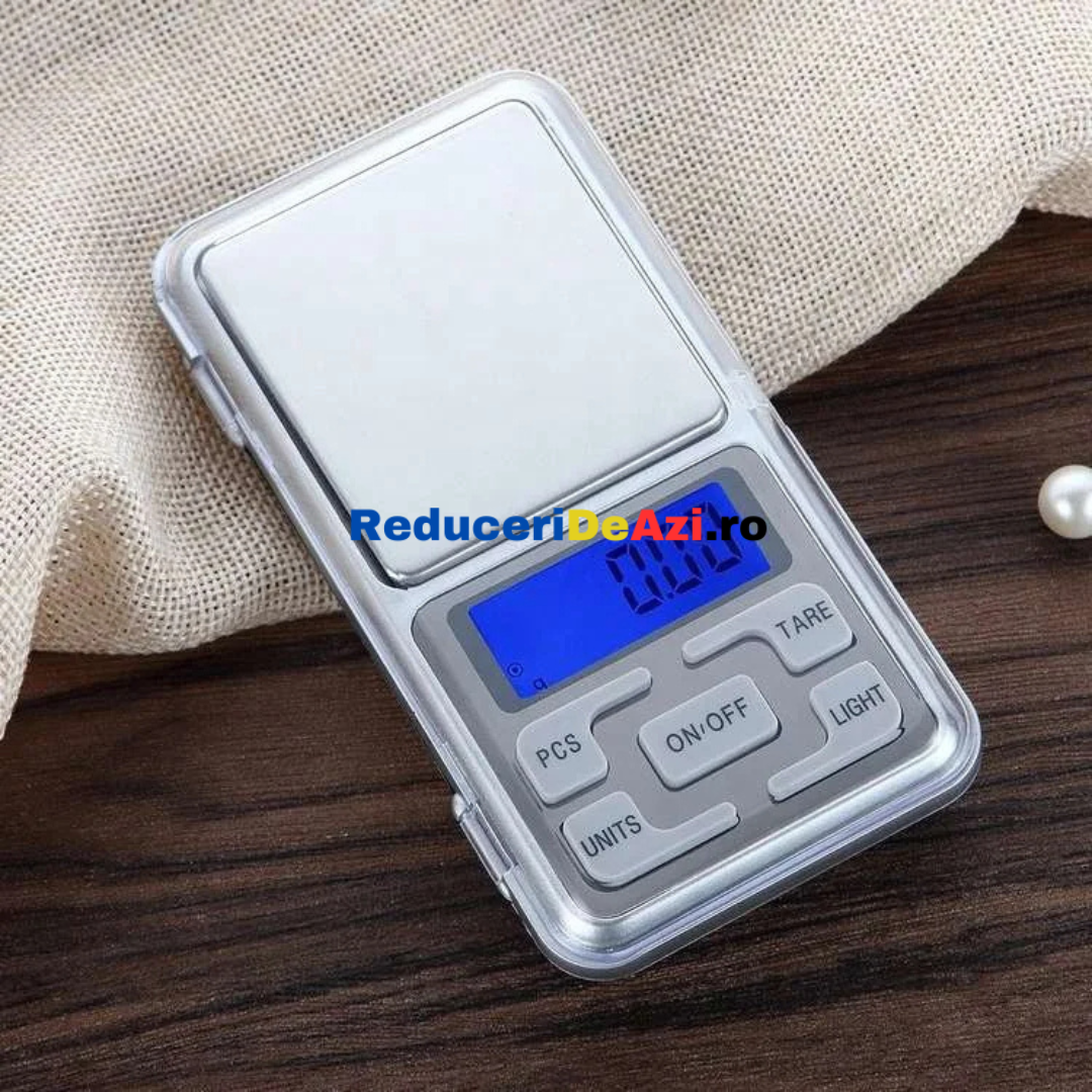 Cantar electronic portabil pentru bijuterii, capacitate 200 grame, functie Tara, acuratete 0.01 gr, Argintiu