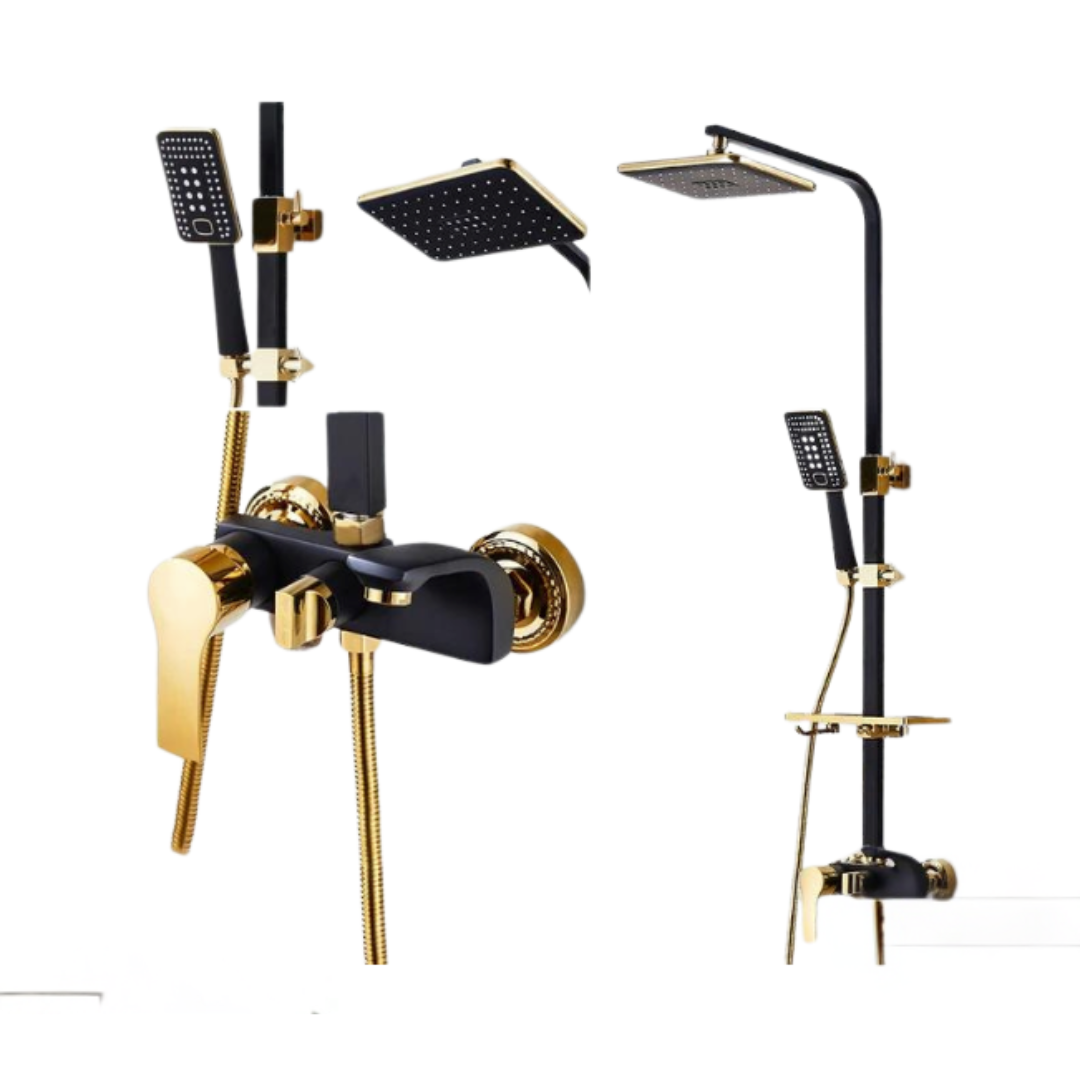 Set Coloană de Duș Premium cu Design Elegant în Negru și Auriu