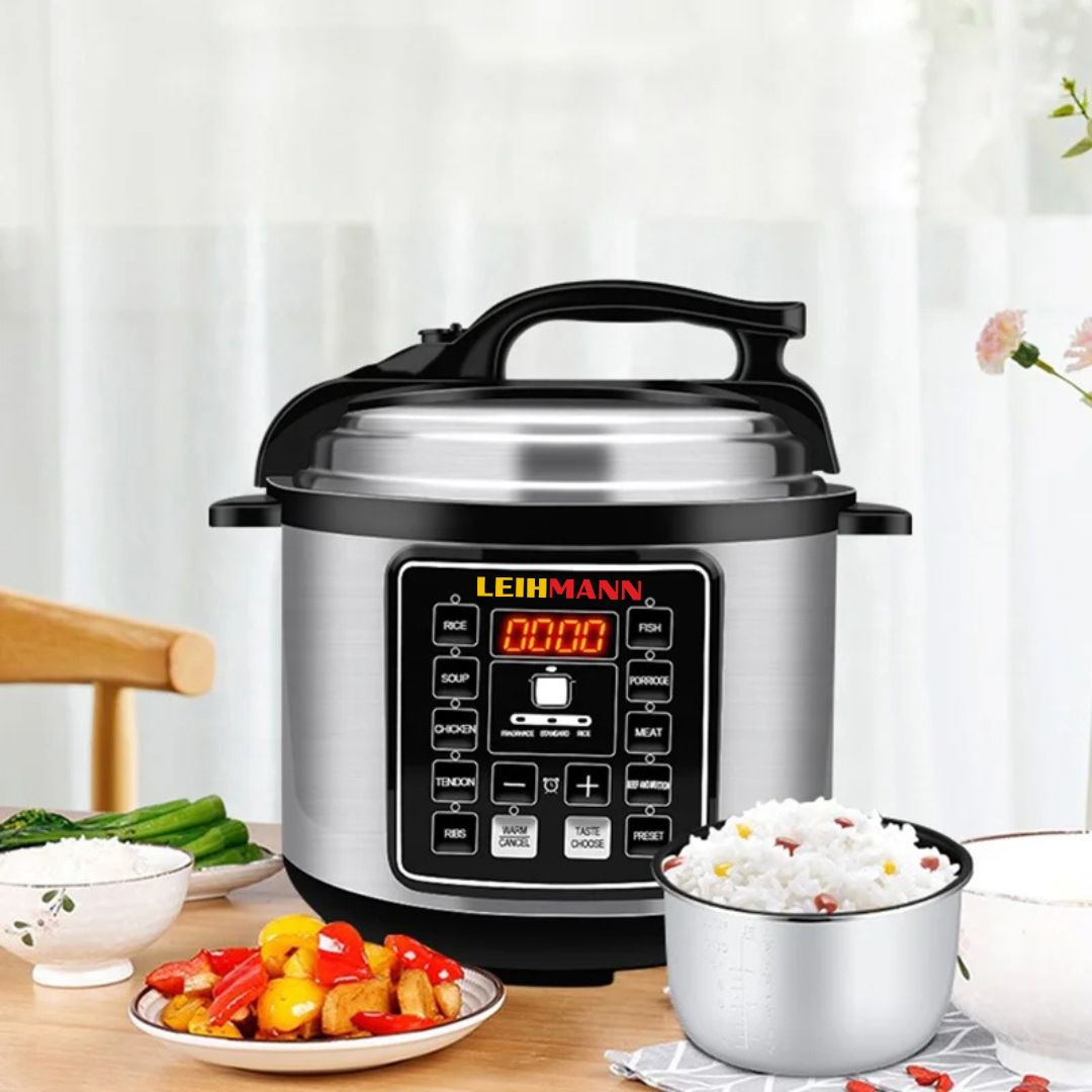 Oala sub presiune electrica multifunctionala  LEIHMANN 1050W,  6L 10 in 1  Negru/Argintiu