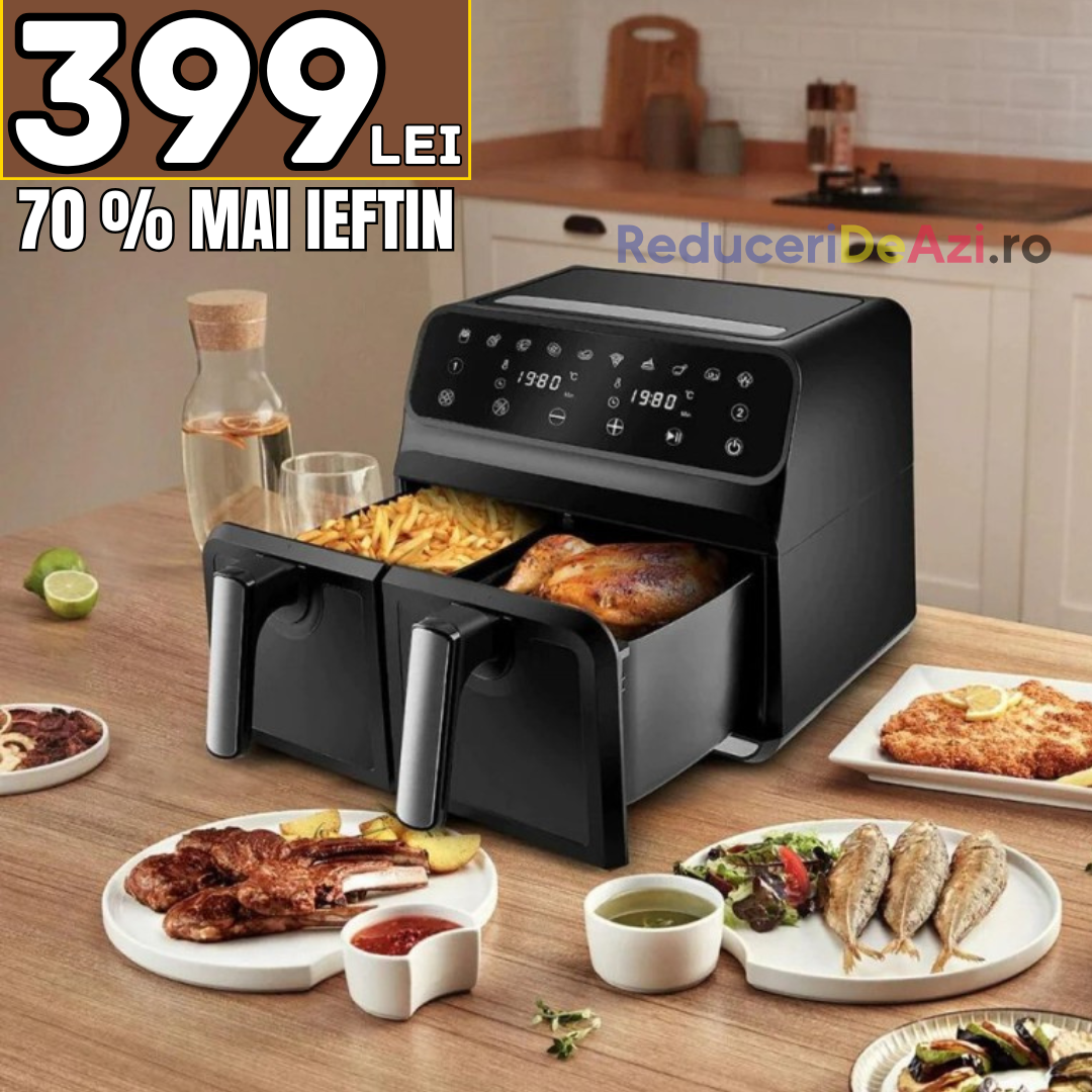 Friteuza cu aer cald 3000 W, Cos Dublu, 10 litri