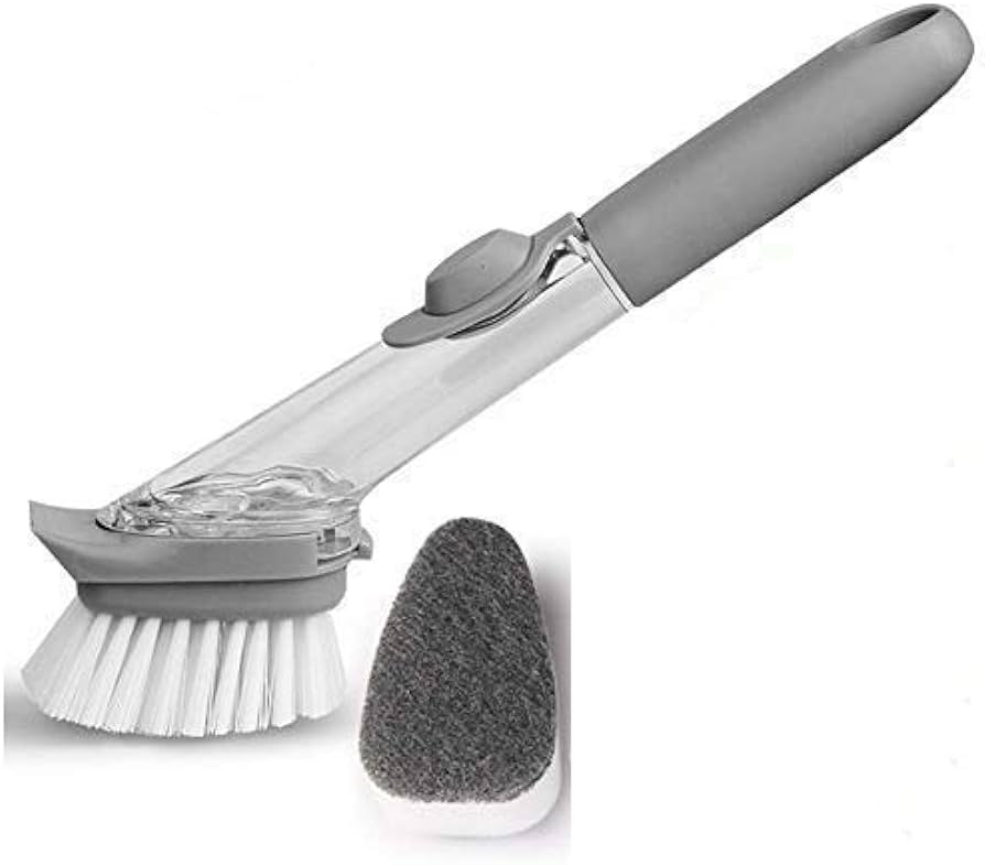Perie de curatare vase de bucatarie/wok/chiuveta/baie/pantofi, plastic, peri de nailon, design ergonomic, 2 in 1